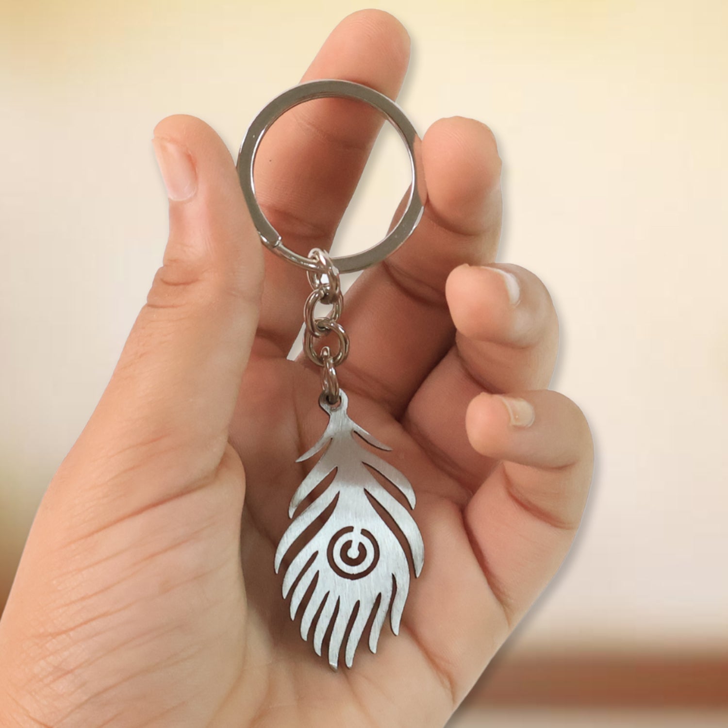 Stylish Stainless Steel Peacock Feather Keychain (1 Pc) Stylish Stainless Steel Peacock Feather Keychain (1 Pc)